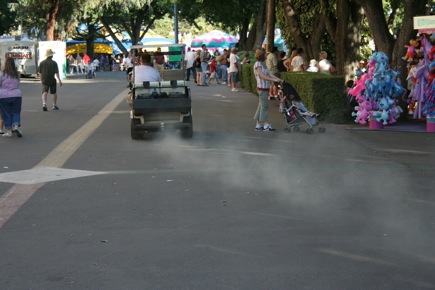 "Hey! Your cart's burning oil!" "Yessir! Keeps the 'skeeters down!" "Alriiiiight!!"